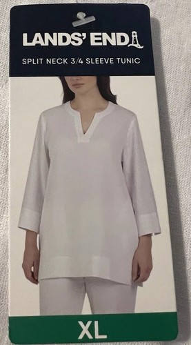 Lands End Tunika XL weiß Leinen V-Ausschnitt 3/4 SLv Taschen reife Lehrerin Mama edel - Bild 9 von 18
