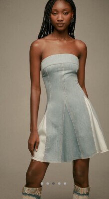 NWT Anthropologie Pilcro Strapless Seamed Blue Denim Mini Dress M Frayed  Hem!! | eBay