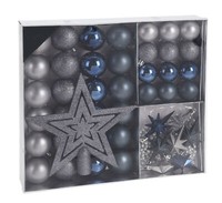Christbaumschmuck 45 Teile Set - Blau - Kunststoff Weihnachtsbaum Deko Kugeln