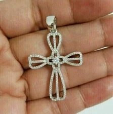 2.30Ct Round Cut Simulated Diamond Holy Cross Pendant In 14K White Gold Plated