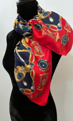 Tie Rack Art Of The Scarf Womens Square Scarf One Size Red Belt Print Italy - Picture 3 of 12