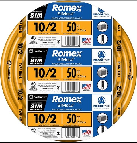 50 ft Cut 10/2 . Electrical Wire With Ground Type Romex Type NM-B Orange