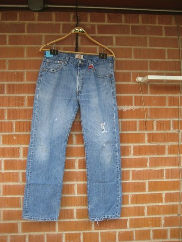 LEVIS 501 Men's Button Fly Distressed Ripped Faded Denim Jeans Measured 33  x 30 | eBay