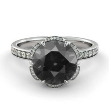 2.0Ct Round Cut Black Onyx Halo Solitaire Engagement Ring In 925 Sterling Silver
