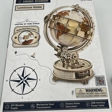 Luminous Globe with LED Light DIY Wooden Model Building Block Kits Assembly Toy