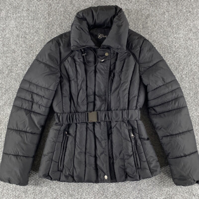 Guess Girls Puffy Jacket Wth Belt Full Zip Black Size Large