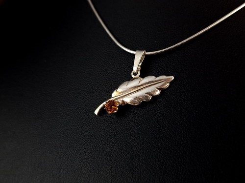 Anhänger Silber 925 orange Feder Zirkonia - filigran & hübsch - Bild 6 von 7