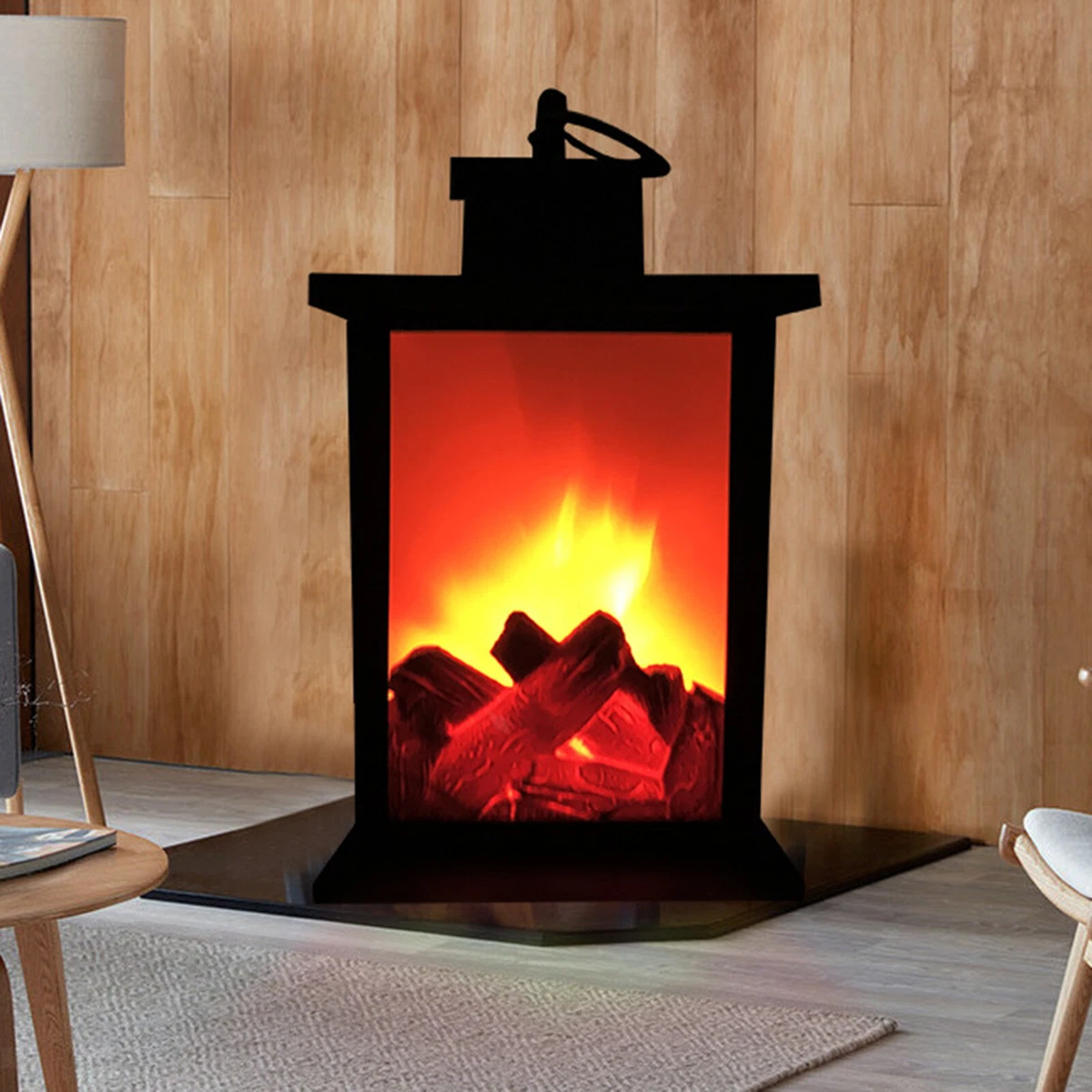 Battery Powered Table Fireplace Lantern Lamp Decorative LED Light