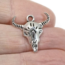 Silver Cow Skull Charms, 15-Pack Detailed Western Longhorn Bull Skeleton Jewelry
