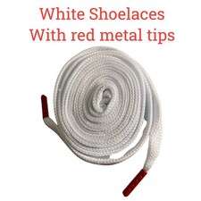 Strings Shoe Laces 3/4 Wide Double Fat. 45 inch White With Red Metal Tips.
