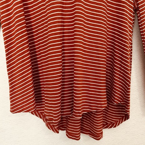 Umgee USA Bluse Damen XL rost weiß Streifen Hi Lo Leinen Baumwolle Rohkanten Boho - Bild 8 von 11