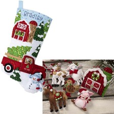 Bucilla Christmas on Farm Barnyard Cheer, Set of 2 Felt Sequin Kit
