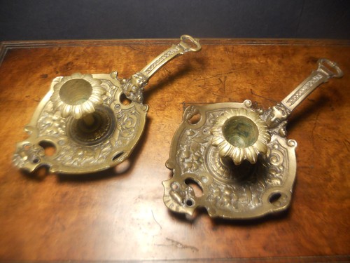 Antiker MESSING KERZENSTÄNDER mit GESICHTERN Jugendstil Euro Renaissance Revival Vintage
