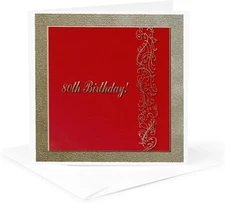Greeting Card - 80Th Birthday Red and Gold Design - Birthday Design