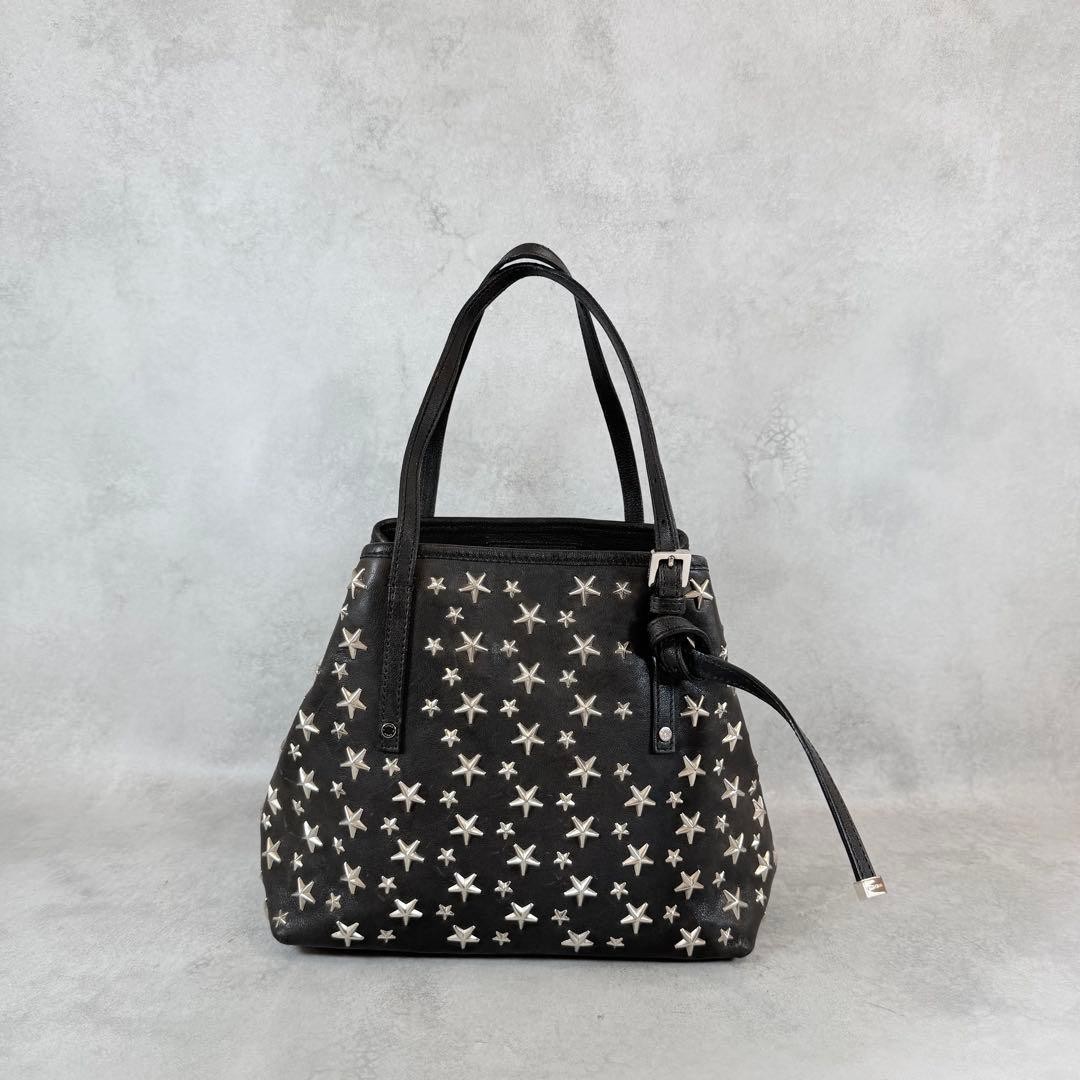 JIMMY CHOO Sasha Star Studs Leather Mini Hand Tote Bag Women Black