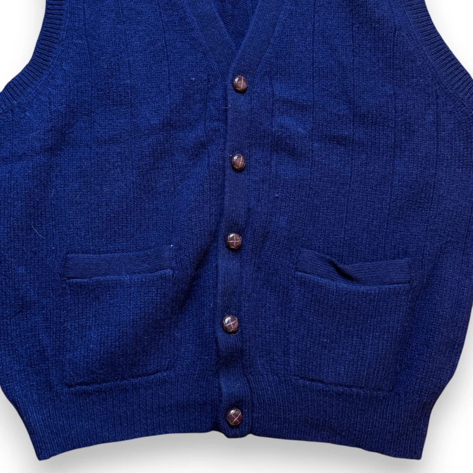 Chaleco deportivo Jantzen azul marino 100 % lana abotonada vintage para hombre abuelo suéter Foto 3 de 4