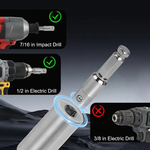 Verbesserter Edelstahl 1/2 Zoll Vierkant-7/16 Zoll Sechskant Schlagadapter für 7/16 Zoll Schlagbohrmaschine - Bild 5 von 9