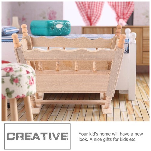 Wooden Cradle Bed Model Baby Doll's Refrigerator Miniature Dresser - 第 9/12 張圖片