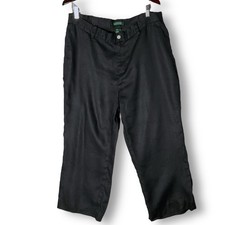 Lauren Ralph Lauren 100 Linen Crop Pants Sz 16 W Black Lined Coastal