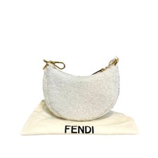 Fendi Ivory Shearling Mini Crescent Shoulder ...