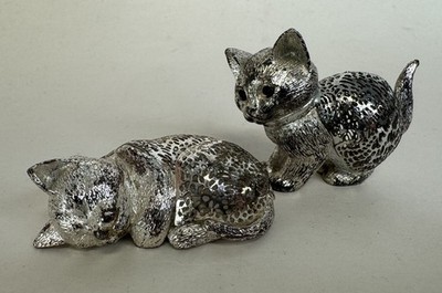 Christofle L'umiere D'argent 1987-1994 versilberte Katzenfiguren Gewicht 40g