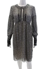 Kristina Ti Womens Long Sleeve Polka Dot Lace Trim Dress Black Size M