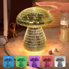 Mushroom Table Lamp Decor Light: Disco Glass Bedside Table Lamp with Recharge...