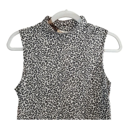 Olivia Rae Ribbed Knit Leopard Print Sleeveless Mock Neck Top Women's L NWT - Foto 2 di 6