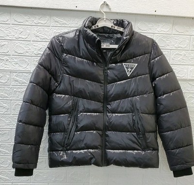 Used GUESS Full Zip Puffer Coat Jacket Black Size Large