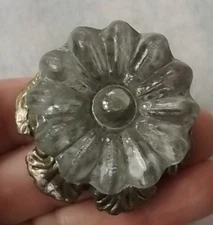 Old Vintage Antique Brass w Glass Drawer Pull Hardware Handle Cabinet Door Knob