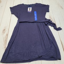 Chaps NWT crewneck knit dress tie waist navy blue knee length modest large