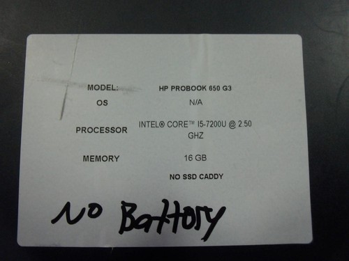 HP ProBook 650 G3 15.6'' Core i5-7200U 2.50GHz 16GB No SSD No OS Laptop - Picture 3 of 7