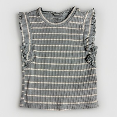 Girls 2T Gray Striped Ruffle Tank Top, Modern Moments Gerber 100% Organic Cotton