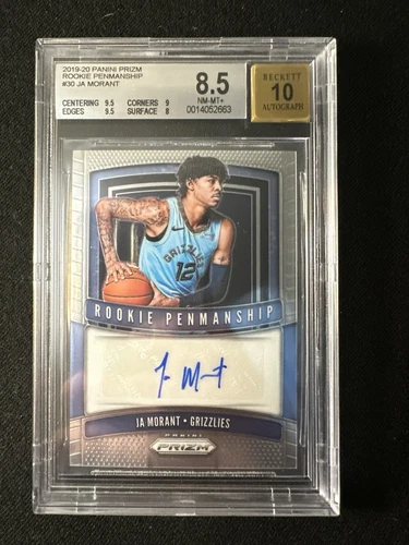Ja Morant 2019-20 signed/auto Panini Prizm Rookie Penmanship BGS 8.5/10.