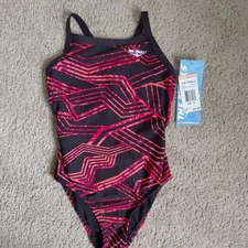 TYR The Finals MAIZE Swimsuit Butterfly Back 1-Piece Red Girls- Size 24 New