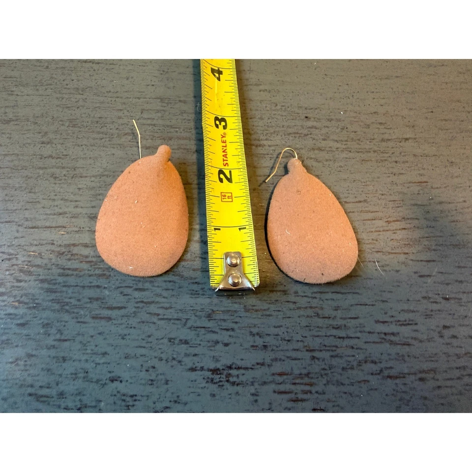 Tan Leather Teardrop Dangle Earrings Minimalist  Suede Cut Out Handmade Style - Image 1 of 1