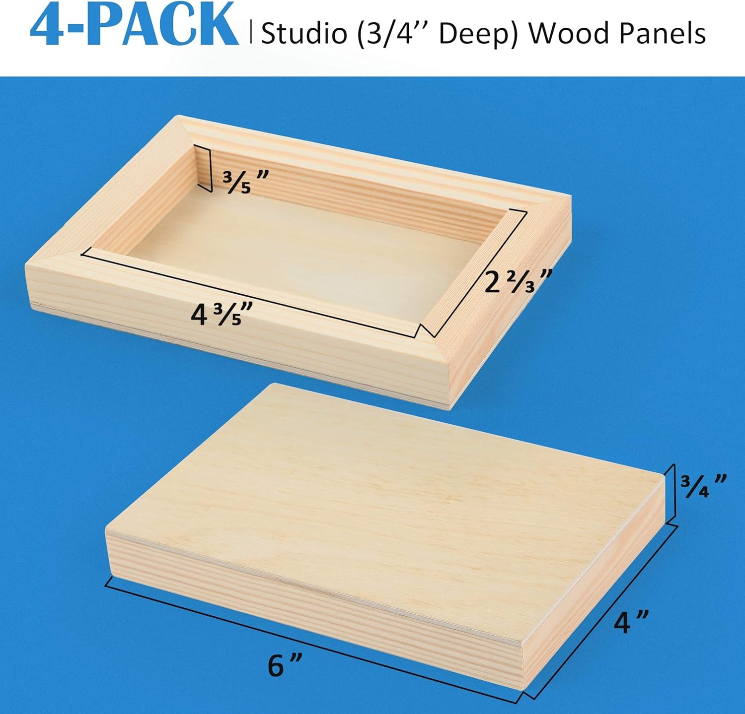 Unfinished Birch Wood Panels Kit 4 Pack 4x6'' 3/4'' Deep Cradle Boards Painting 