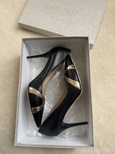 Jimmy Choo Metallic Snake Print Pumps Black Silver Pointed Toe Stiletto 38.5