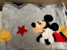 Disney Baby Grey Gray Blue Mickey Mouse Chevron Laying Blanket Stars 30x40"