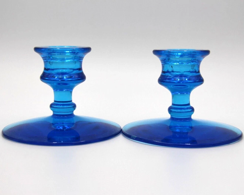 1925-1927 FOSTORIA Glass Electric Blue 3" Candle Holders 2324 Made in USA - image 4 of 4