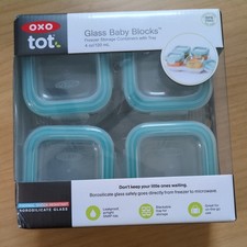 OXO Tot Glass Baby Blocks 4pc Food Storage Containers Teal 4oz BPA Free