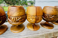 Set of 10 Vintage Hand Carved Wooden Goblets Chalice