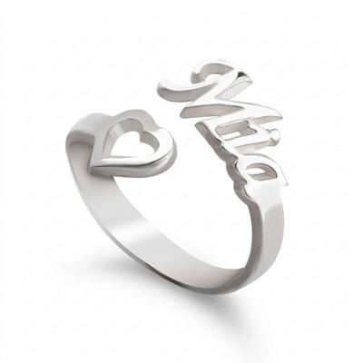 Personalisierter offener Ring individuell Name Schrift Herz Cutout 925 Sterling Silber