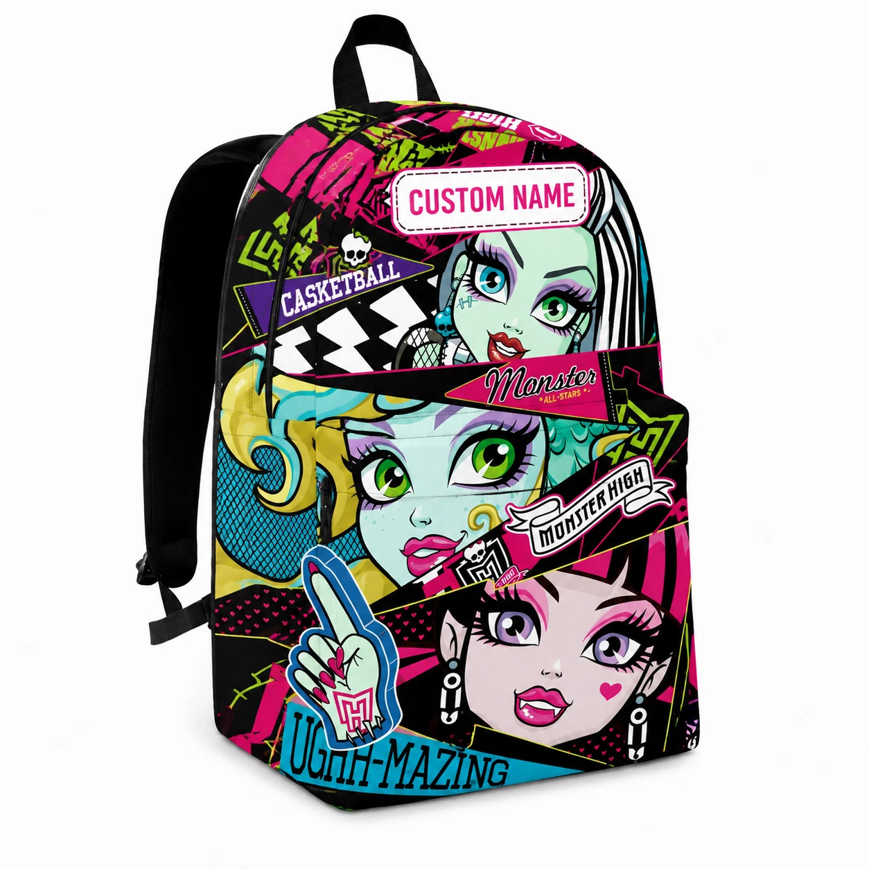 Custom Name Gothic Dolls Backpack, Personalized Neon School Bag for Girls