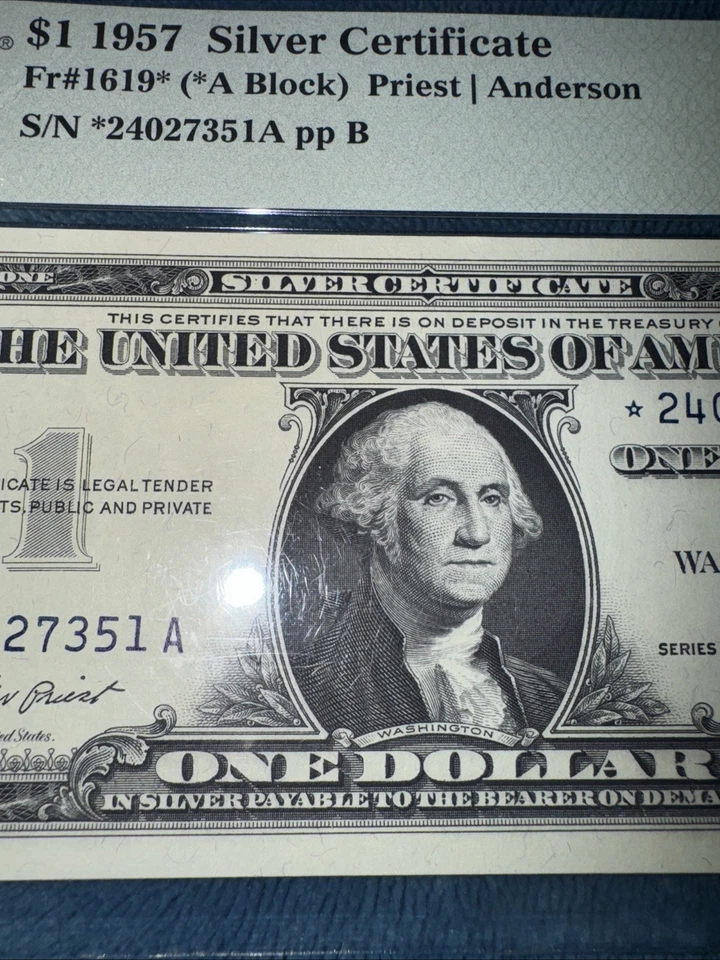 1957 $1 ⭐️ Note Silver certificate PMG 66 Gem EPQ S/N*24027351 A - Image 3 of 4