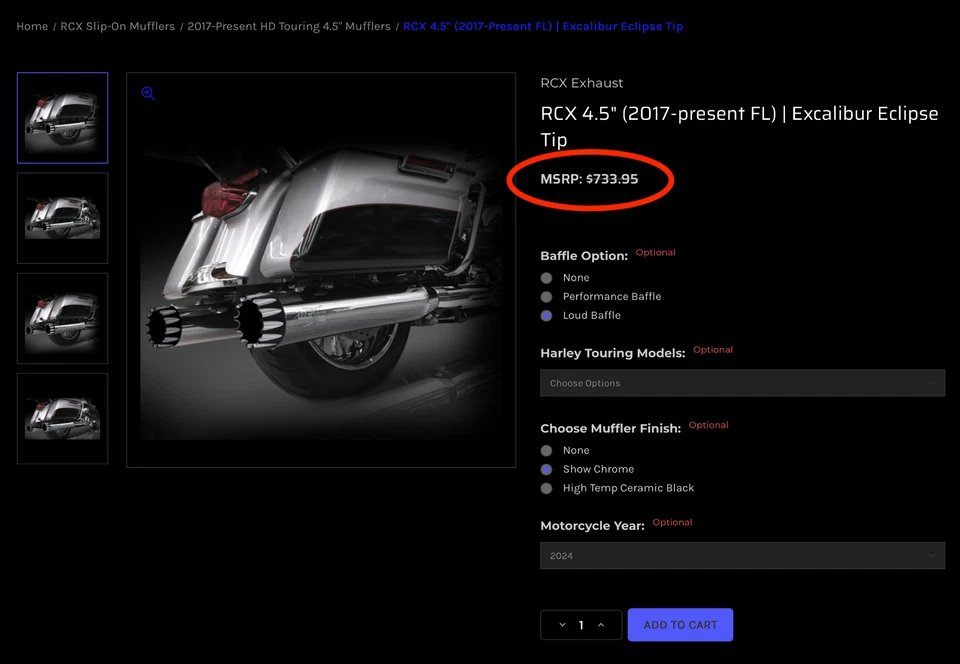 RCX 17-26 Harley Touring RC Components 4.5" Slip on Mufflers Excalibur Eclipse T - Image 2 of 4