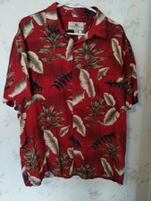 Island Shores Men  s L Hawaiian Floral Button-Up Shirt Short Sleeve Rayon