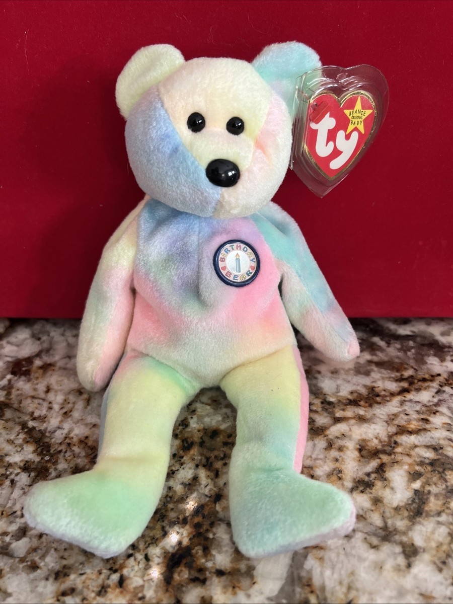 1999 Birthday Bear Rainbow B-day Ty Beanie Baby Retired MWMT 10th Gen