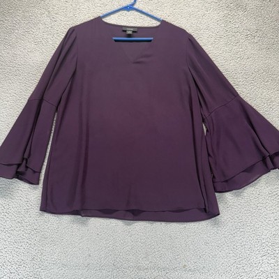 Alfani Womens V Neck Bell Sleeves Tunic Blouse Top Purple Size 10