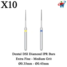10x Dental DSI IPR Diamond Burs Stainless Steel Extra Fine-Medium Ø0.35-Ø0.45mm